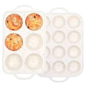 MUYULINS Factory Beige 6-Cup LFGB Non-Stick BPA Free Metal Reinforced Frame Large <b>Silicone</b> Cupcake Pan American Muffin Tray - Product Image 1