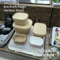 Conteneur alimentaire jetable biodégradable en papier kraft carré de 16 à 40 oz avec couvercle pour nouilles