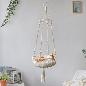 Cage pour animaux de compagnie en macramé bohème - Corde de coton faite à la main, couleur unie, <span class=keywords><strong>lit</strong></span> suspendu moderne et tendance pour chats et petits chiens, amovible, lavable, carton - Product Image 2