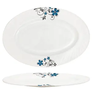 Diner Bord 14 Inch Ovale Vis Plaat Aangepaste Restaurant Visschotel Catering Hotel Groothandel Gehard Glas Opaal Glas Wit