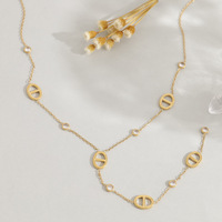 Collier Lariat en Acier Inoxydable Plaqué Or 18K avec Maillons Mariniers et Zircons Cubiques pour Femme, Chaîne Délicate, Vente en Gros OEM
