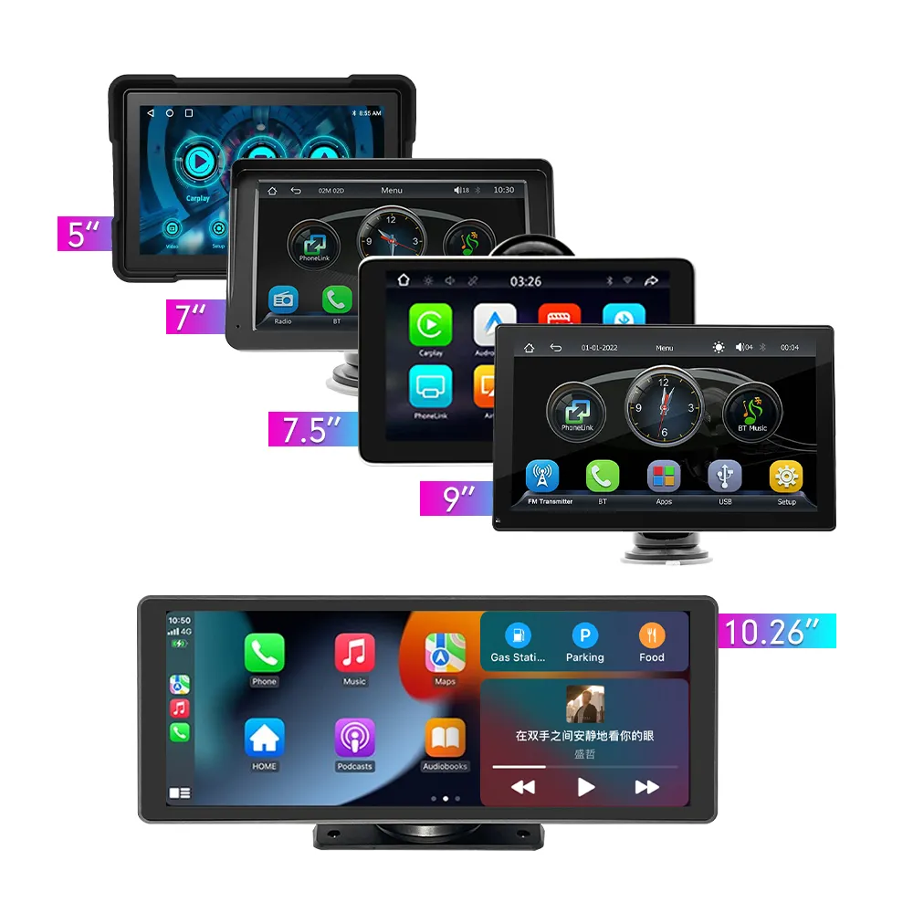 5/7/7.5/9/10.26 inci Universal Wireless CarPlay Android Auto Radio mobil Multimedia pemutar Video Portable layar sentuh dengan USBAUX