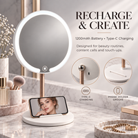 Nouvelle Arrivée Miroir de Maquillage LED de Bureau, Rotation à 360°, Luminosité Réglable, Miroir de Beauté Magnétique à Billes pour Chambre et Coiffeuse