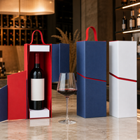 Boîte cadeau à vin pliable personnalisée, boîte à plat en carton couché avec poignée en ruban et couvercle à rabat