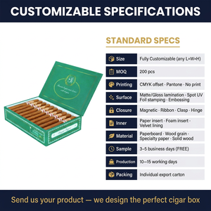 Humidor de Cigarros Cubano de Lujo, Caja de Madera MDF con Estampado en Caliente, Cartón Personalizado con Relieve en Lámina UV y Forro de Esponja - Product Image 5