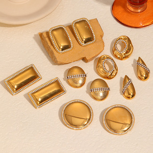 Geometric Diamond <b>Stud</b> Earrings Gold Tone <b>Titanium</b> Steel Bezel Setting Everyday Wear Fashionable Light Luxury Fine Jewelry - Product Image 5