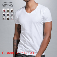 T-shirts en coton de haute qualité Driov pour hommes, col en V, basiques, impression personnalisée du logo, coupe musclée, 100% coton, blanc