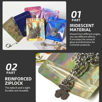 Sac refermable holographique avec fermeture éclair, un côté transparent, pochette en feuille laser irisée pour bijoux, emballage de petits articles