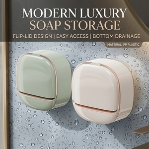 Luxury <strong>Soap</strong> <strong>Holder</strong> with Cover Draining <strong>Soap</strong> Dish Punch-Free Wall Mount Bathroom Storage Shelf Wholesale BPA Free - Product Image 1