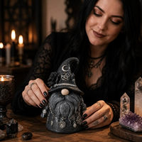 Statue de gnome sorcière mystique moderne avec pentagramme et lune, figurine en résine pour Halloween et décoration intérieure