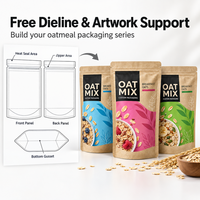 Emballage personnalisé pour flocons d'avoine, sachet écologique à fond plat, sac en papier kraft recyclable, sachets et rouleaux de film de qualité supérieure, film aluminium à l'intérieur du sachet