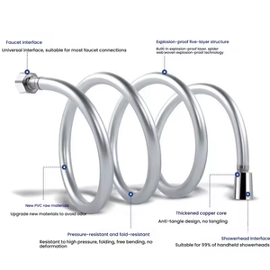 Manguera de Ducha de PVC de Alta Calidad Jade Hill S-6, Diseño Moderno Plateado, Brillante, Suave y Flexible, para Baño, Cocina, Inodoro, con Presión - Product Image 2