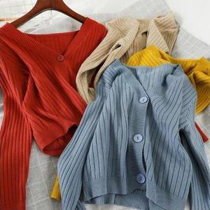 Autumn New Outfit Gentle Style Short Loose V-neck Sweater Coat Knitted Sweater Cardigan Women's <strong>Top</strong> - Product Image 2