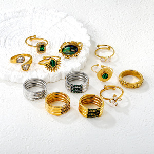 แหวนแฟชั่น แหวนเปิดรูปทรงเรขาคณิตสำหรับผู้หญิง ชุบทอง 18k ประดับเพชรแบบ Pave Setting เครื่องประดับสำหรับงานปาร์ตี้ - Product Image 1