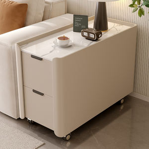 Meuble d'appoint moderne en bois massif avec plateau en pierre, 2 tiroirs et étagères, durable, pour appartement, salon, chambre, rangement, <span class=keywords><strong>canapé</strong></span> d'angle/table basse - Product Image 5