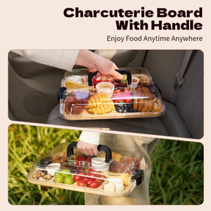 Wholesale Custom Bamboo Cutting Board Divided <strong>Snack</strong> <strong>Tray</strong> with Locking Latches Clear Cover for Camping Catering Gift - Product Image 5