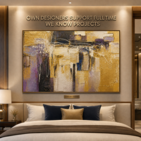 Gold Schwarz Lila Ölgemälde Bas-Relief Impasto Strukturierte Wandkunst Goldrahmen Hotel Grand Lobby Statement-Wandbild Maßanfertigung Großhandel OEM