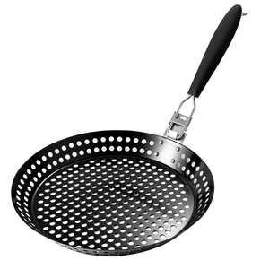 Round Foldable Non-Stick BBQ Strainer Perforated Stainless Steel Baking <b>Pan</b> With Handle Outdoor Grill Dish 31.5Cm - Product Image 1