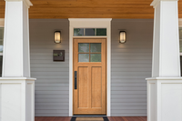 Fenêtre en verre transparent moderne Hemlock 5 Lite Porte extérieure d'entrée Porte pivotante avec deux feux latéraux pour la maison