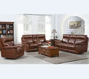 Bank Goedkope Woonkamer Meubels Lederen Fauteuil Sofa Set 1 + 2 + 3