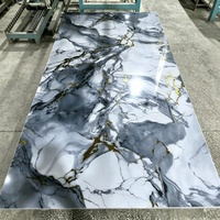 Panneaux muraux intérieurs en PVC flexible imperméables, effet marbre brillant de luxe, 1220x2440mm, pour la décoration des chambres d'hôtel