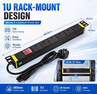 Boîtier de distribution UK à 6 prises avec logo personnalisé, montage en rack 19 pouces, rallonge 13A avec fusible, prise UK, alliage d'aluminium IP54