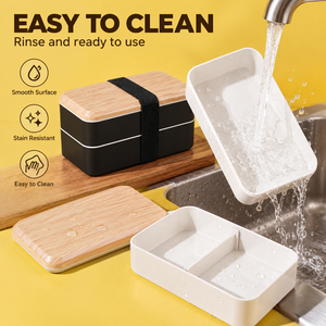 Lonchera Bento Estilo Japonés de Doble Capa, Contenedor de Alimentos Hermético y Portátil con 2 Compartimentos - Product Image 4
