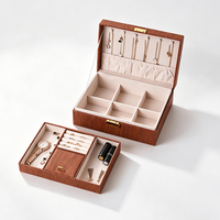 Boîte de rangement à bijoux de luxe à motif bois avec plateau amovible à 2 niveaux et doublure douce – Idéal pour les femmes