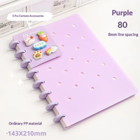 Carnet à spirales A5 pour l'école, pages intérieures remplaçables, 80 feuilles, couverture en PP, bouton champignon, journal à feuilles mobiles DIY, accessoires de dessin animé