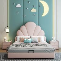 2026 Mädchen-Schlafzimmer Modernes 1,5M Einzelbett Zartrosa Prinzessinnenbett mit Muschelförmigem Kopfteil und Schubladen