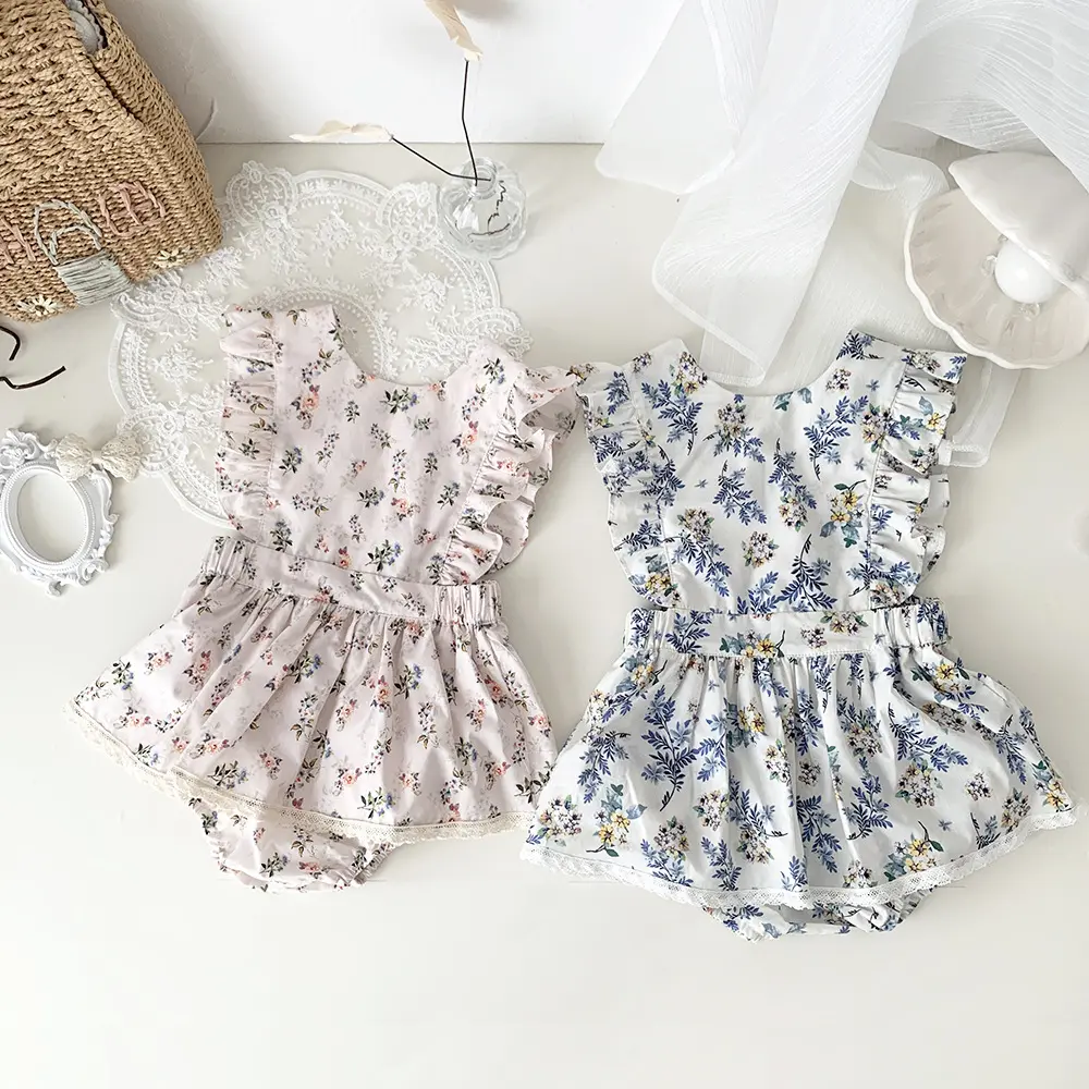 Spring Summer Fashion Kids Clothing Baby Girls Flower Collar Sleeveless Jumpsuit Triangle Romper Clothes