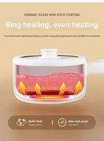 Casserole électrique domestique 1,5 L, 600 W, deux niveaux de chaleur, revêtement antiadhésif, avec pot en céramique et couvercle en verre trempé, certifiée CE