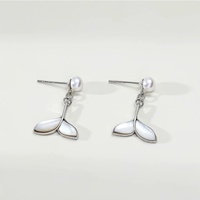 Nouvel Arrivage Boucles d'oreilles clous en perles d'eau douce naturelles, forme queue de poisson, 4-5mm, qualité AAA, forme bouton, en argent S925 plaqué rhodium, blanc naturel, pour mariage
