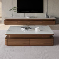 Table basse de salon et meuble TV en pierre microcristalline, style italien minimaliste moderne, couleur noyer