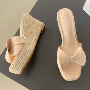 2025 European and American Style Wedge <b>Heel</b> Slippers New Summer High <b>Heel</b> Sandals with Peep <b>Toe</b> and <b>Platform</b> Cork Outsole - Product Image 1