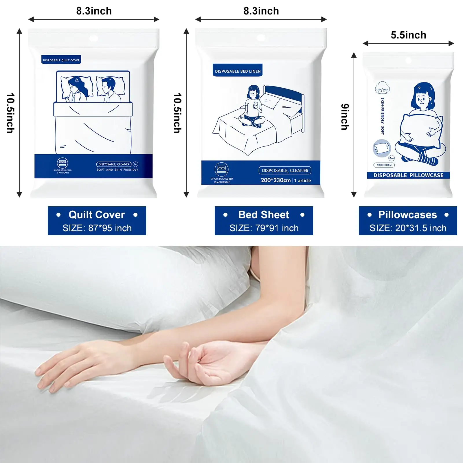 Juego de sábanas desechables personalizadas para hotel, incluye funda de almohada, juego de cama no tejido, funda de cama de uso de viaje único