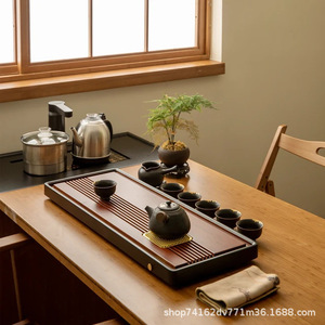 Solid Wood <b>Tea</b> <b>Tray</b> Rectangular Simple Design Heat Resistant For Home Kung Fu <b>Tea</b> Brewing Living Room Use - Product Image 3