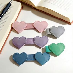 YY Personalized PU Leather Heart Bookmark <b>Pink</b> Heart-Shaped Magnetic Book Marks Leather Bookmarks with Pen Holder - Product Image 1