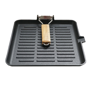 Pre-Dày Dạn Đúc Sắt Nướng Pan Với Gấp Bằng Gỗ Xử Lý Không Dính Hàn Quốc Phong Cách Vuông Đồ Nấu Nướng Cho Cắm Trại - Product Image 2