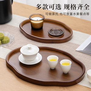 Wooden Round <b>Tray</b> For <b>Tea</b> Serving With Teapot And Cups Smooth Finish Comfortable To Hold - Product Image 5
