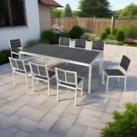 Ensemble de table et chaises de jardin en composite bois-plastique lavable pour 8 personnes, mobilier d'extérieur, longue table à manger en aluminium WPC