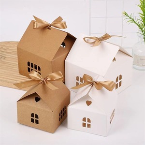 House Shaped Kraft Paper Gift <b>Boxes</b> with Ribbon Bow for Wedding <b>Party</b> Favors - Product Image 3