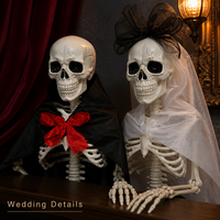 SIPKLR Ensemble de mariée et marié squelettes d'Halloween de 15,7'' avec petits crânes en plastique pour décoration de maison hantée ou de mariage
