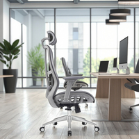 Nouvelle chaise de bureau ergonomique moderne en maille de bonne qualité, pivotante, avec accoudoirs réglables, support lombaire, appui-tête et vérin à gaz certifié classe 3