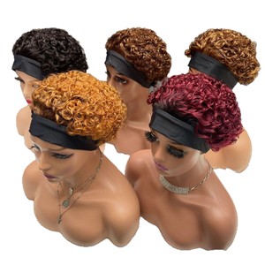 Peluca de Cabello Humano Remy Chino con Diadema de Encaje Transparente para Mujeres Negras, Corte Bob Corto y Rizado, 250% de Densidad, Hecha a Máquina - Product Image 2