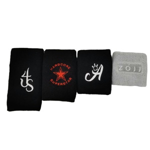 Özel Logo nakış yumuşak pamuk atletik Terry bez örme atletik ter bandı bileklik - Product Image 1