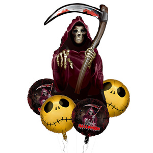 Nouvel ensemble de ballons d'Halloween sur le thème de l'horreur : Ballon Scythe Death en film d'aluminium doré - Product Image 1