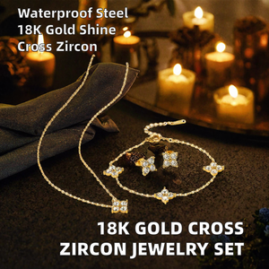 Ensemble de bijoux en acier inoxydable plaqué or 18 carats avec zircon, collier, bracelet, boucles d'oreilles, MEILLEUR /Ensemble pour femme, cadeau de fête - Product Image 2