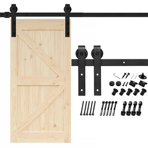 Kit de quincaillerie pour <span class=keywords><strong>porte</strong></span> <span class=keywords><strong>coulissante</strong></span> de grange en acier massif noir, rail de suspension pour <span class=keywords><strong>placard</strong></span>, <span class=keywords><strong>guide</strong></span> de sol, poignées, installation par vis, garantie 1 an - Product Image 2