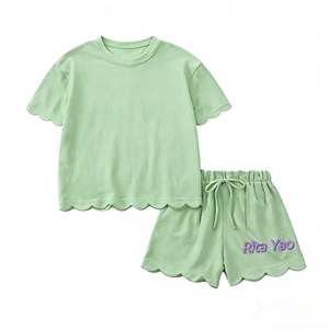 Set Estivo per Bambina in Cotone Pettinato 100% con Pantaloncini a Balze, Completo Personalizzato Due Pezzi per <span class=keywords><strong>Neonata</strong></span> - Product Image 5